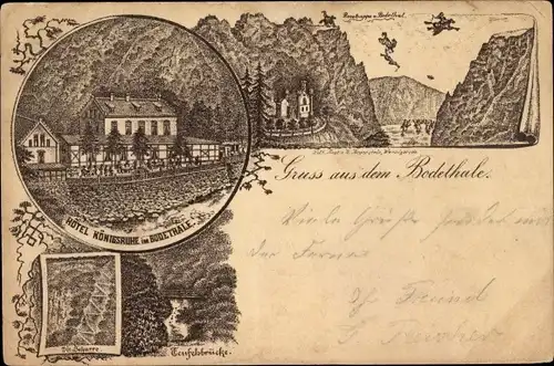 Vorläufer Litho Thale im Harz, Bodenthal, Rosstrappe Sprung, Hotel Königsruhe