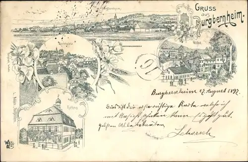 Litho Burgbernheim in der Frankenhöhe Bayern, Marktplatz, Wildbad