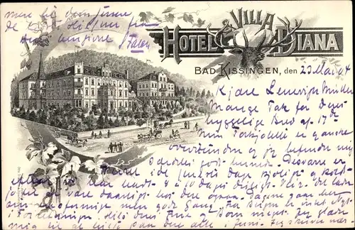 Litho Bad Kissingen Unterfranken Bayern, Hotel und Villa Diana