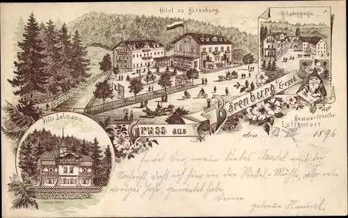 Litho Bärenburg Altenberg im Erzgebirge, Hotel, Schäfermühle, Villa Lehmann