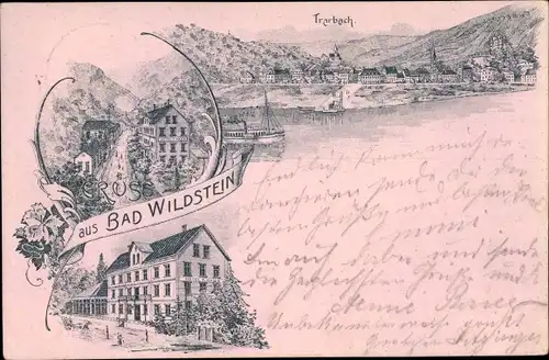 Litho Bad Wildstein Traben Trarbach Rheinland Pfalz, Ortschaft, Hotel