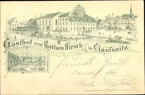 Litho Claussnitz in Sachsen, Gasthof zum Roten Hirsch