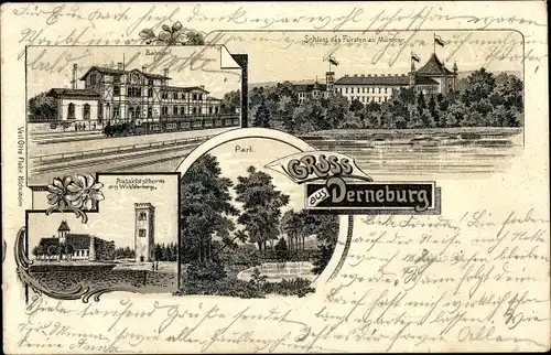 Litho Derneburg Holle in Niedersachsen, Bahnhof, Schloss, Aussichtsturm Wohldenberg