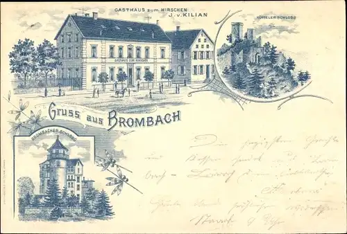 Litho Brombach Baden Württemberg, Gasthaus zum Hirschen, Rötteler Schloss, Brombacher Schloss