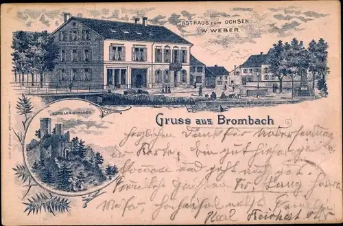 Litho Brombach Lörrach in Baden Württemberg, Gasthaus zum Ochsen, Rötteler Schloss