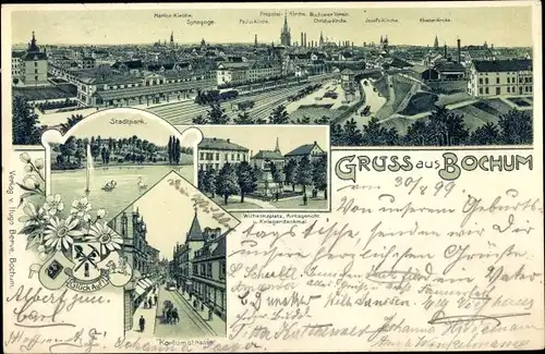 Litho Bochum im Ruhrgebiet, Panorama, Stadtpark, Wilhelmsplatz, Kortumstraße