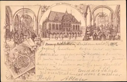 Litho Hansestadt Bremen, Ratskeller, Rathaus, Austernhandlung