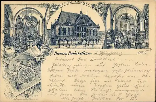 Litho Hansestadt Bremen, Ratskeller, Rathaus, Austernhandlung