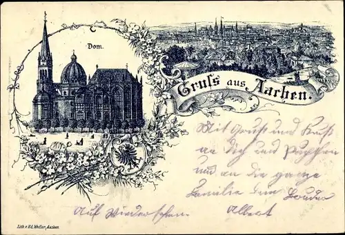 Litho Aachen in Nordrhein Westfalen, Dom, Panorama