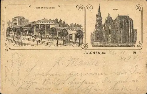 Litho Aachen in Nordrhein Westfalen, Elisenbrunnen, Dom