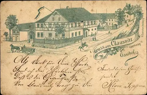 Litho Clausnitz Rechenberg Bienenmühle im Erzgebirge, Lippmanns Gasthof