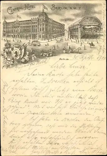 Litho Berlin Mitte, Central Hotel, Bahnhof Friedrichstraße