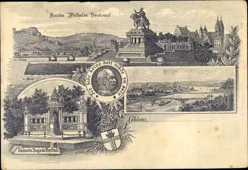 Litho Koblenz in Rheinland Pfalz, Kaiser Wilhelm Denkmal, Kaiserin Auguste Denkmal