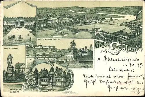 Litho Koblenz in Rheinland Pfalz, Schloss, Goeben Denkmal, Kaiser Wilhelm Denkmal