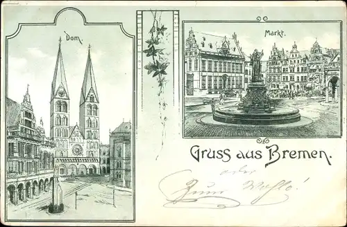 Litho Hansestadt Bremen, Dom, Markt