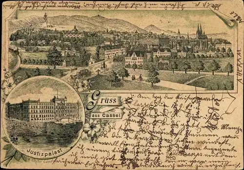 Litho Kassel in Hessen, Justizpalast, Totalansicht