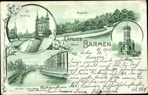 Litho Barmen Wuppertal, Ringeltal, Neuenweg, Werther- und Uferstraße