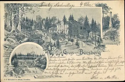 Litho Dresden Borsberg, Park mit Spielplatz, Gradmessungssäule