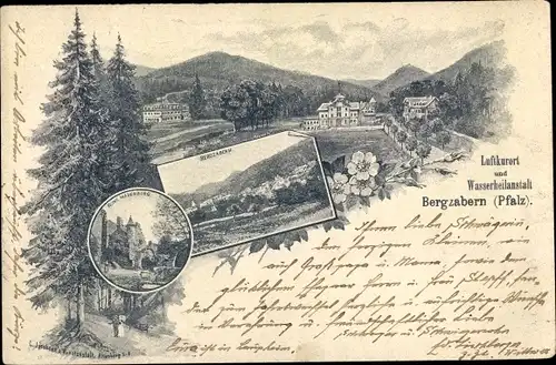 Litho Bad Bergzabern Rheinland Pfalz, Wasserheilanstalt, Ruine Madenburg