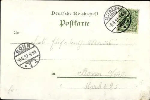 Litho Altenahr in Rheinland Pfalz, Totalansicht, Hotel zur Post, Burgruine