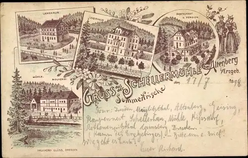 Litho Altenberg im Osterzgebirge, Schellermühle, Landhaus, Restaurant und Pension