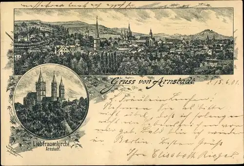 Litho Arnstadt in Thüringen, Liebfrauenkirche, Totalansicht