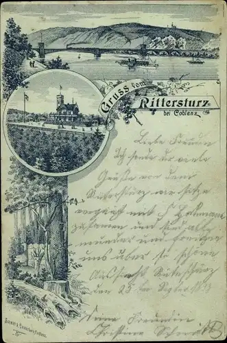 Mondschein Litho Koblenz in Rheinland Pfalz, Gruß vom Rittersturz