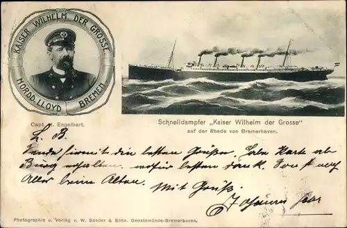 Ak Schnelldampfer Kaiser Wilhelm der Große, Portrait, Norddeutscher Lloyd