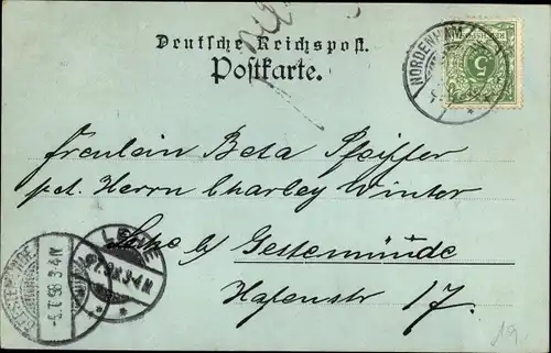 Mondschein Ak Nordenham in Niedersachsen, Viermaster, Schiffpier, Hafen, Segelschiff