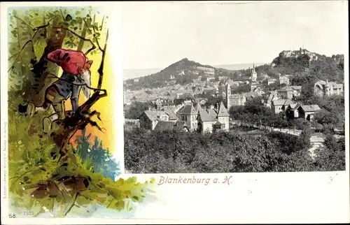 Passepartout Ak Blankenburg am Harz, Blick auf den Ort, Zwerg