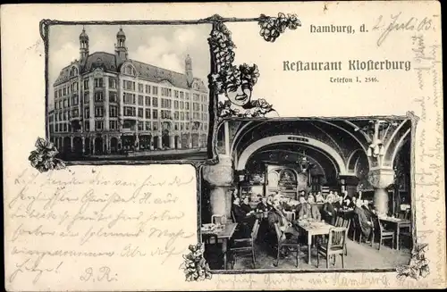 Ak Hamburg Mitte Altstadt, Restaurant Klosterburg, Innenansicht