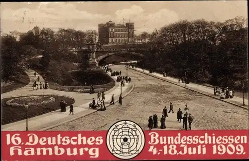 Ak Hamburg Mitte St. Pauli, 16 Deutsches Bundesschießen 1909, Kersten Milesbrücke