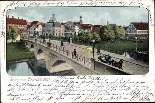 Ak Crailsheim Baden Württemberg, Blick auf den Ort, Brücke, Kutsche