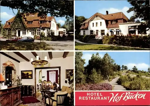 Ak Bucken Aukrug in Schleswig Holstein, Hotel Restaurant Hof Bucken, Innen und Außen