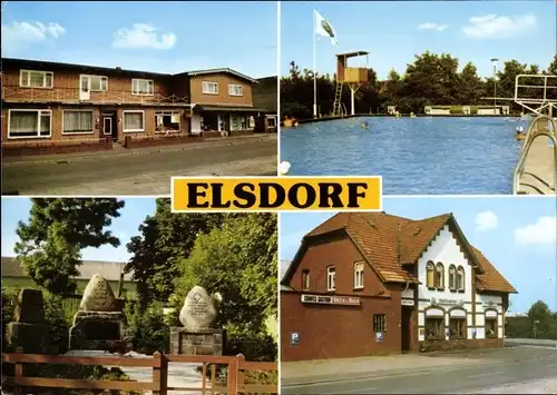 Ak Elsdorf in Niedersachsen, Schwimmbad, Kriegerdenkmal, Edeka, Gasthof