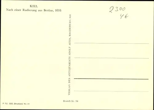 Künstler Ak Bertius, Kiel in Schleswig Holstein, Stadtansicht, 1616