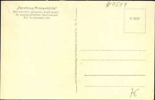 Ak Hartenstein im Erzgebirge Sachsen, Blick zum Forsthaus Prinzenhöhle