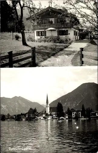 Ak Rottach Egern in Oberbayern, Ort vom Wasser gesehen, Gasthof