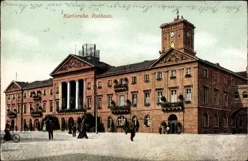 Ak Karlsruhe Baden, Partie am Rathaus