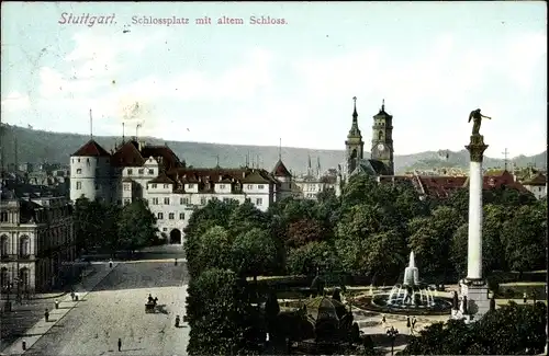 Ak Stuttgart am Neckar, Schlossplatz mit altem Schloss