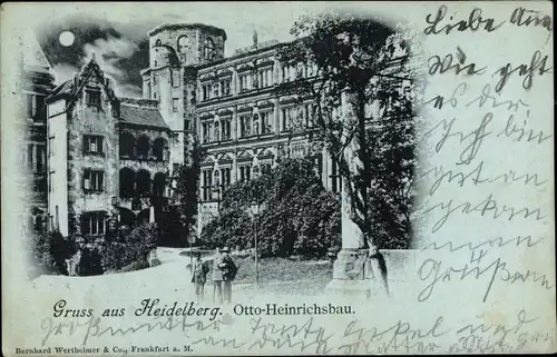 Mondschein Ak Heidelberg am Neckar, Otto Heinrichsbau bei Nacht