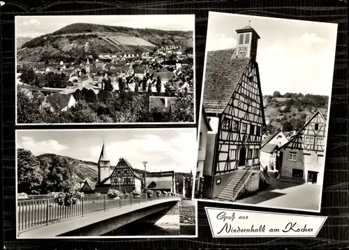 Ak Niedernhall am Kocher, Panorama, Brücke, Rathaus