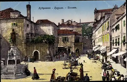 Ak Ragusa Dubrovnik Kroatien, Marktplatz, Denkmal