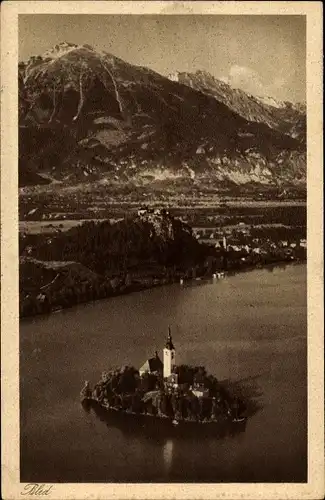 Ak Bled Veldes Slowenien, Blejski Otok, Blick auf die Insel, Kirche