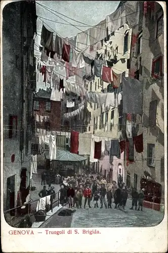 Ak Genova Genua Ligurien, Truogoli di S. Brigida, Wäscheleinen, Einwohner