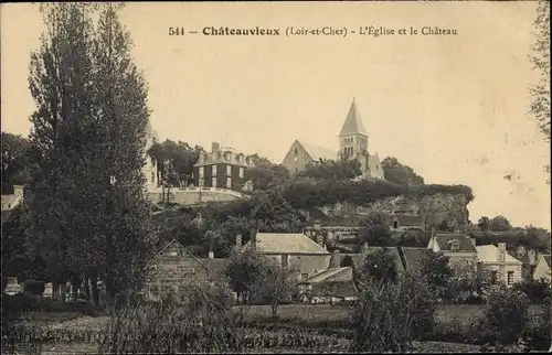 Ak Chateuvieux Loir et Cher, L´ Eglise, Le Chateau