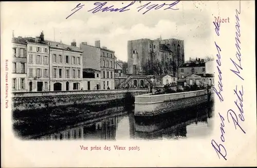 Ak Niort Deux Sèvres, Vue prise des Vieux ponts