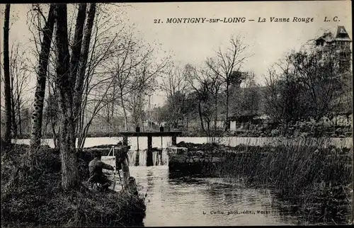 Ak Montigny sur Loing Seine et Marne, La Vanne Rouge, Wehr, Maler