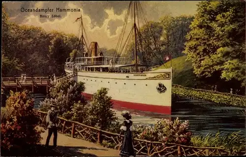 Künstler Ak Hamburg Mitte, Ozeandampfer Hammonia, Anlegestelle, 16. Deutsches Bundesschießen 1909