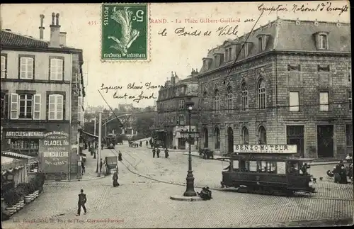 Ak Clermont Ferrand Puy de Dôme, La Place Gilbert Gaillard, Straßenbahn, Handlung